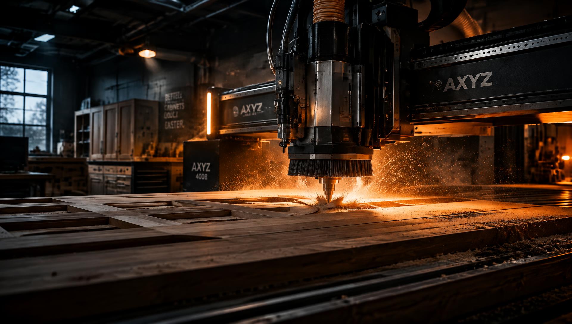 CNC router cutting a wood panel
